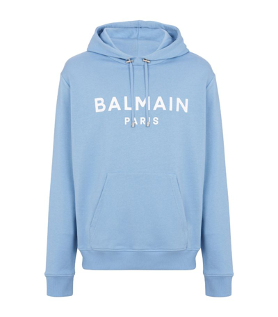 Shop Balmain Logo Hoodie In Blue