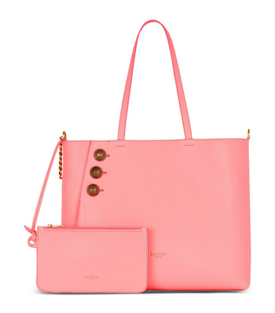 Shop Balmain Leather Emblème Tote Bag In Pink