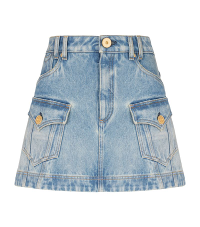 Shop Balmain Denim Mini Skirt In Blue