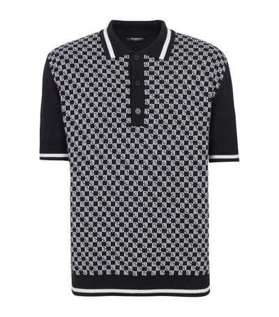 Shop Balmain Wool Monogram Polo Shirt In Black