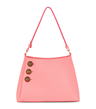 Shop Balmain Leather Emblème Shoulder Bag In Pink