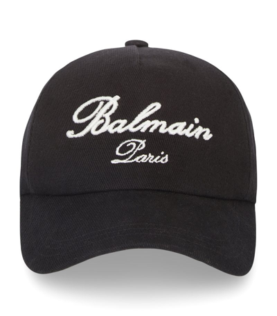Shop Balmain Embroidered Signature Cap In Black