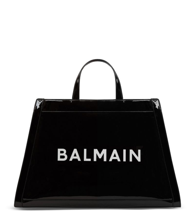 Shop Balmain Patent Leather Olivier's Tote Bag In Black