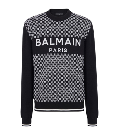 Shop Balmain Wool Mini-monogram Sweater In Black