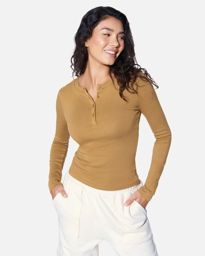 Shop Hyfve Women's Essential Heidi Henley Long Sleeve Top T-shirt In Pale Brown