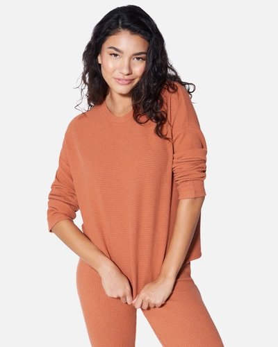 Shop Hyfve Women's Essential Fleece Ribbed Long Sleeve Top T-shirt In Baked Clay
