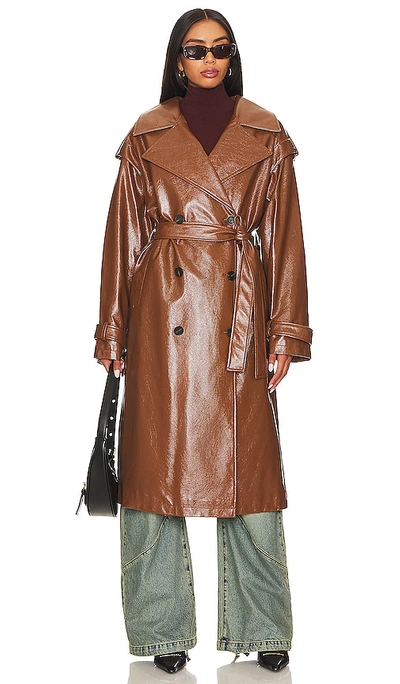 Shop Apparis Isa Crinkle Coat In Brown