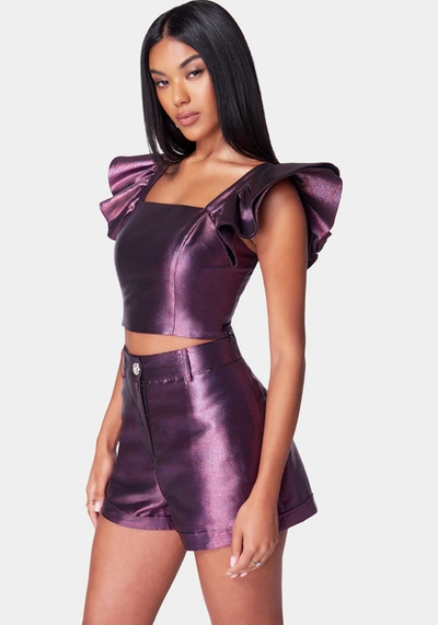 Bebe Ruffle Sleeve Iridescent Jacquard Top In Iridescent Multi
