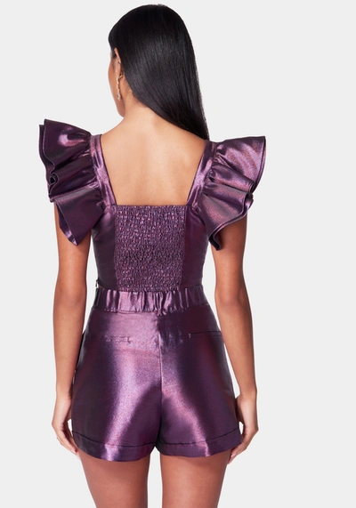Bebe Ruffle Sleeve Iridescent Jacquard Top In Iridescent Multi