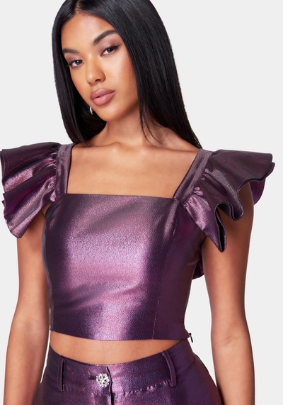 Bebe Ruffle Sleeve Iridescent Jacquard Top In Iridescent Multi