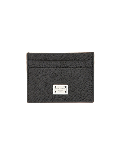 Shop Dolce & Gabbana Designer Men's Bags Leather Card Holder In Noir