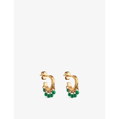 Shop Enamel Copenhagen Astrid 18ct Yellow Gold-plated Recycled Sterling-silver And Pearl Hoop Earrings In Grass Green