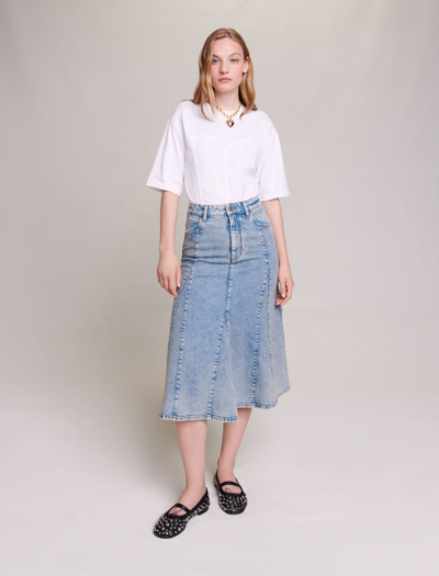 Shop Maje Denim Midi Skirt For Fall/winter In Blue