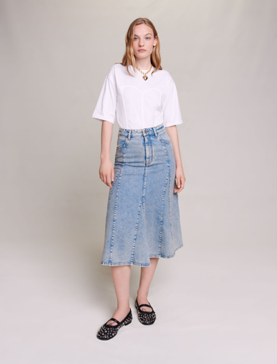 Maje Denim Midi Skirt In Blue