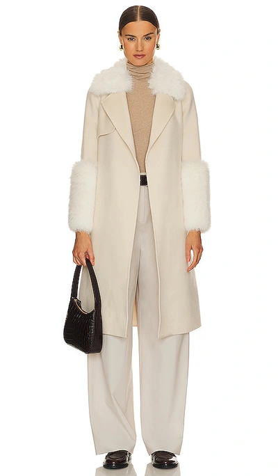 Shop Adrienne Landau Faux Fur Trim Wool Coat In Cream