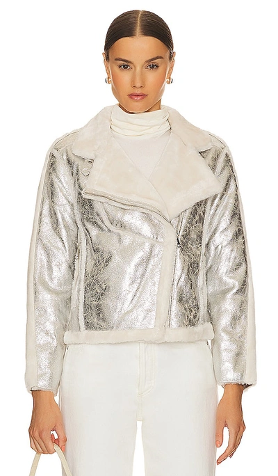 Shop Adrienne Landau Moonstone Faux Shearling Jacket In Metallic Silver
