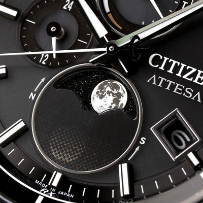 Pre-owned Citizen Attesa By1006-62e Moon Phase Eco-drive Atomic Solar Men Watch Japan