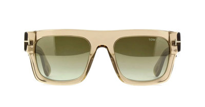 Pre-owned Tom Ford Fausto Ft 0711 Transparent Brown/green Shaded Mirror (47q) Sunglasses