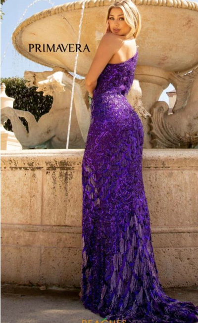 Pre-owned Primavera Couture3766 Perriwinkle Cutout Fringe Gown Msrp $589 All Sizes In Perriwnkle