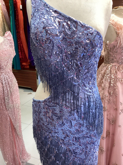 Pre-owned Primavera Couture3766 Perriwinkle Cutout Fringe Gown Msrp $589 All Sizes In Perriwnkle
