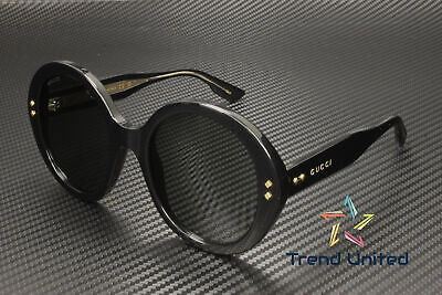 Pre-owned Gucci Gg1081s 001 Round Oval Panthos Acetate Black Grey 54 Mm Women's Sunglasses In Gray