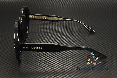 Pre-owned Gucci Gg1081s 001 Round Oval Panthos Acetate Black Grey 54 Mm Women's Sunglasses In Gray