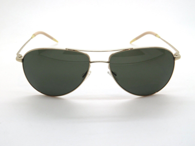 Pre-owned Oliver Peoples Benedict Ov1002s 5035p1 Gold/green Polarized Aviator Sunglasses