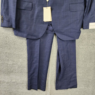 Pre-owned Jack Victor 2-pc Set Crepe Weave Tonal Plaid Suit Men's 46 R 40 Navy Notch Lapel