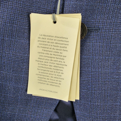 Pre-owned Jack Victor 2-pc Set Crepe Weave Tonal Plaid Suit Men's 46 R 40 Navy Notch Lapel