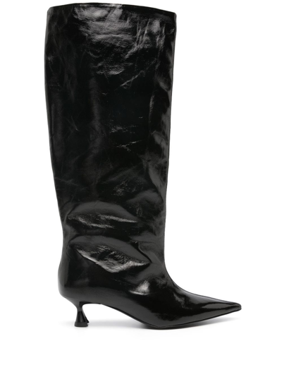 Shop Ganni Faux Leather Boots In Black  