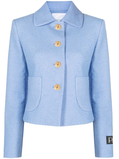Shop Patou Stretch Tweed Crop Jacket In Blue