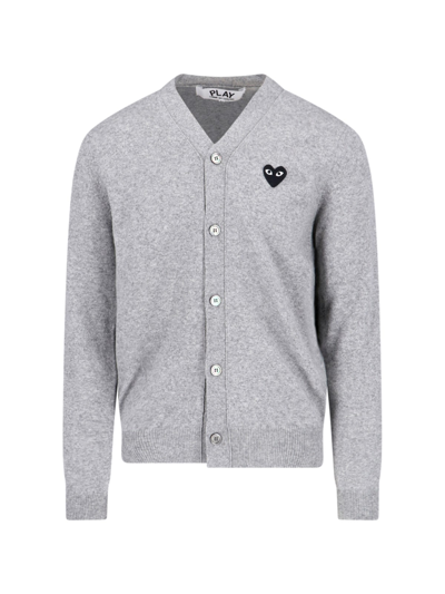 Shop Comme Des Garçons Play Logo Cardigan In Gray