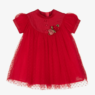 Shop Le Mu Girls Red Dotted Tulle Dress