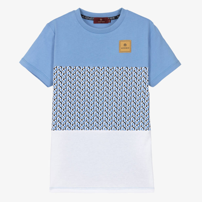Shop Aigner Teen Boys Blue & White Cotton T-shirt