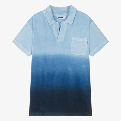 Shop Molo Teen Boys Blue Cotton Towelling Polo Shirt