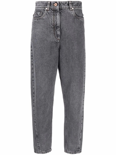 Shop Brunello Cucinelli Crop Denim Trousers In Gray