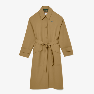 Shop Lacoste Women's Oversized Cotton Coat - 38 In Brown