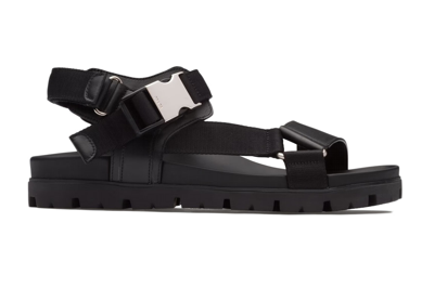Pre-owned Prada Leather And Technical Fabric Sandal Black