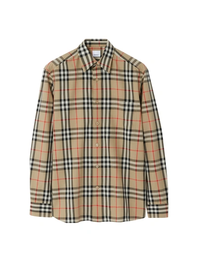 Shop Burberry Check Cotton Shirt In Nude & Neutrals