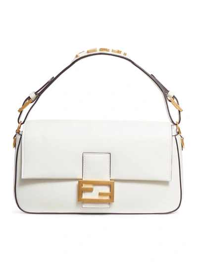 Shop Fendi White Leather Baguette Bag