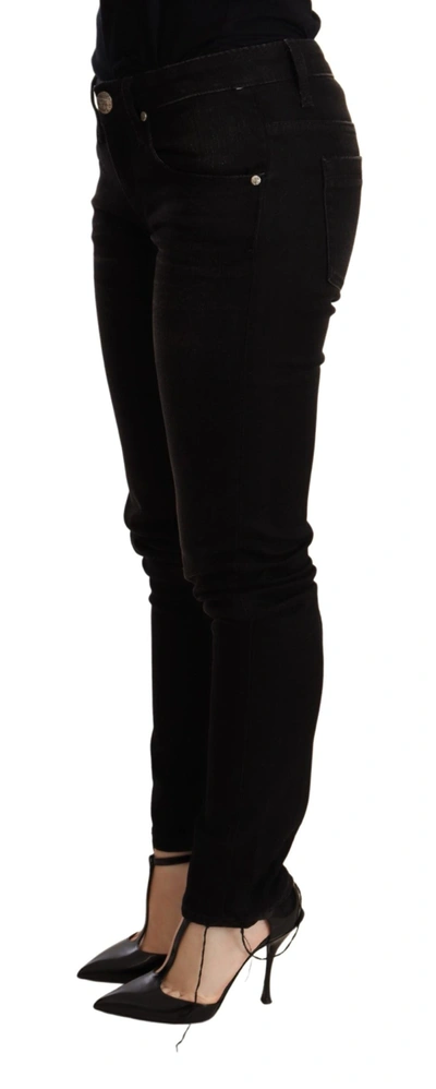 Acht Blue Cotton Skinny Low Waist Women Casual Denim Jeans In Black