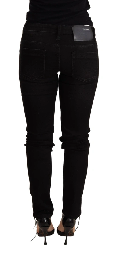 Acht Blue Cotton Skinny Low Waist Women Casual Denim Jeans In Black