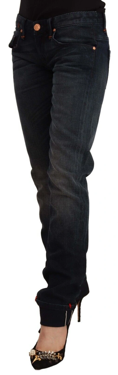 Acht Black Washed Cotton Skinny Denim Low Waist Women's Jeans In Black