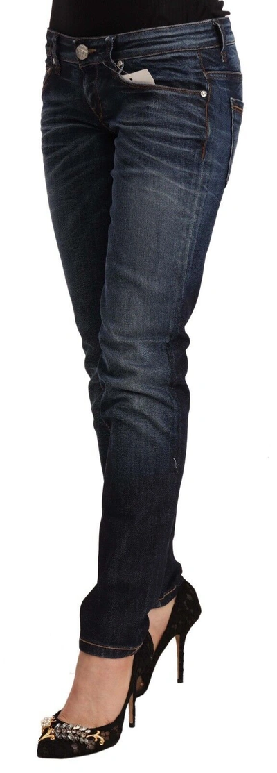 Acht Blue Washed Cotton Low Waist Skinny Denim Jeans In Blue