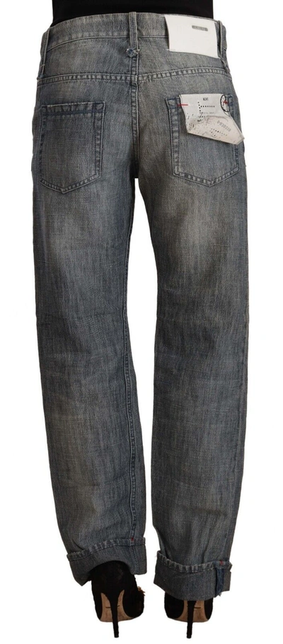 Acht Gray Washed Mid Waist Straight Denim Folded Hem Women's Jeans In Gray