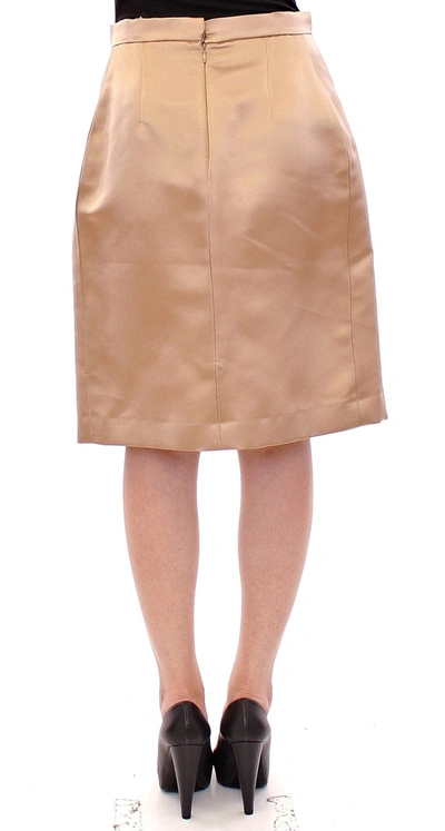 Shop Andrea Incontri Elegant Silk Pleated Knee-length Women's Skirt In Brown