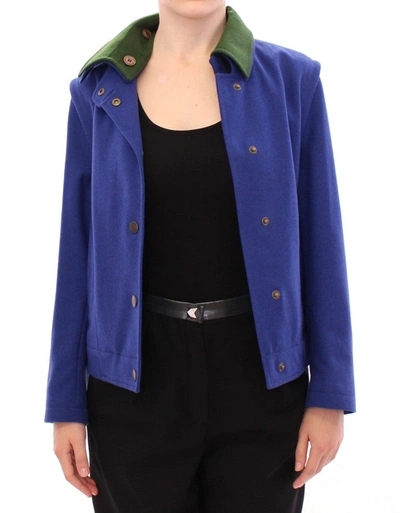 Shop Andrea Incontri Elegant Blue Wool Jacket With Removable Women's Collar