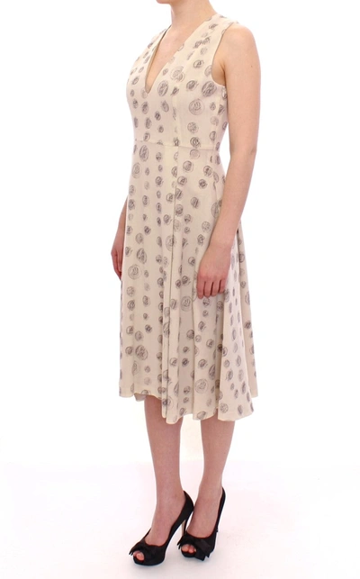 Shop Andrea Incontri Elegant White Wool Shift Dress With Gray Women's Print