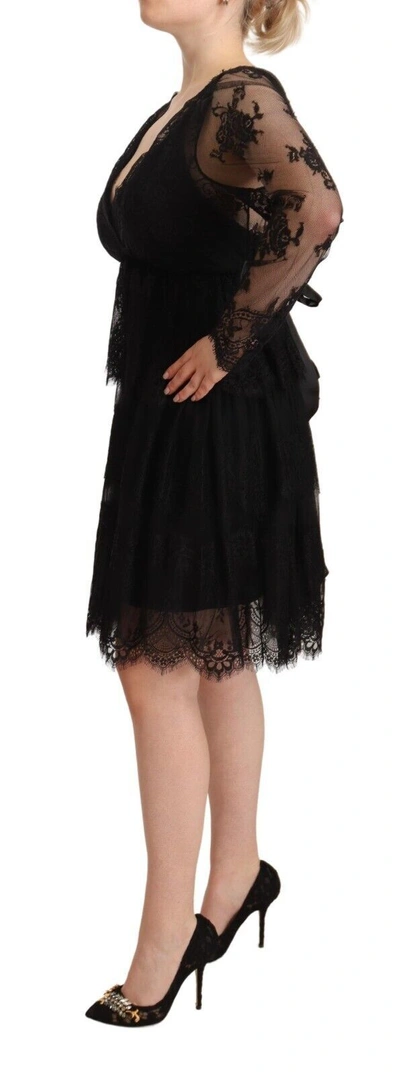 Shop Aniye By Elegant Floral Lace Long Sleeve Shift Women's Dress In Black