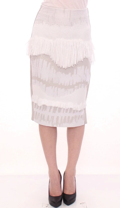 Shop Arzu Kaprol Elegant Pencil Skirt In White And Gray Women's Tones